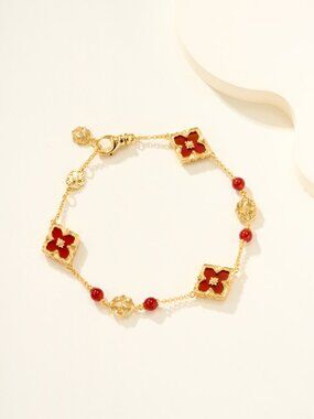 Buccellati Carnelian Three-Flower Bracelet
